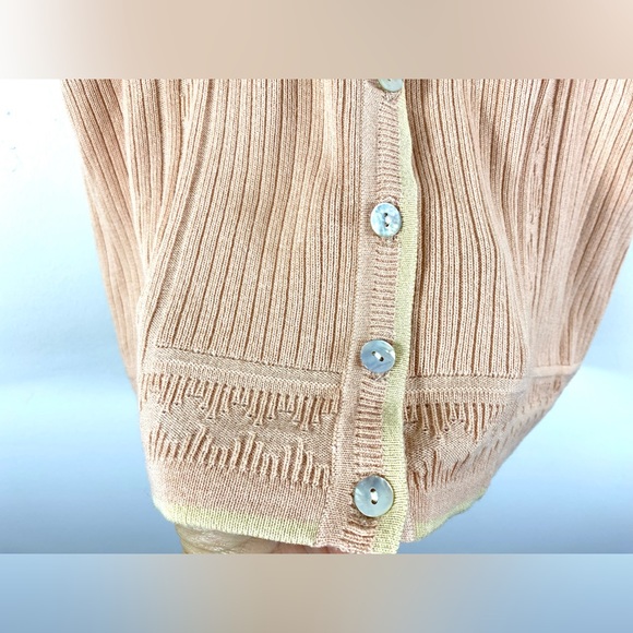 Vintage Rayon Cotton Short Sleeve Cardigan Sweater with Dark Mother of Pearl - Picture 8 of 10